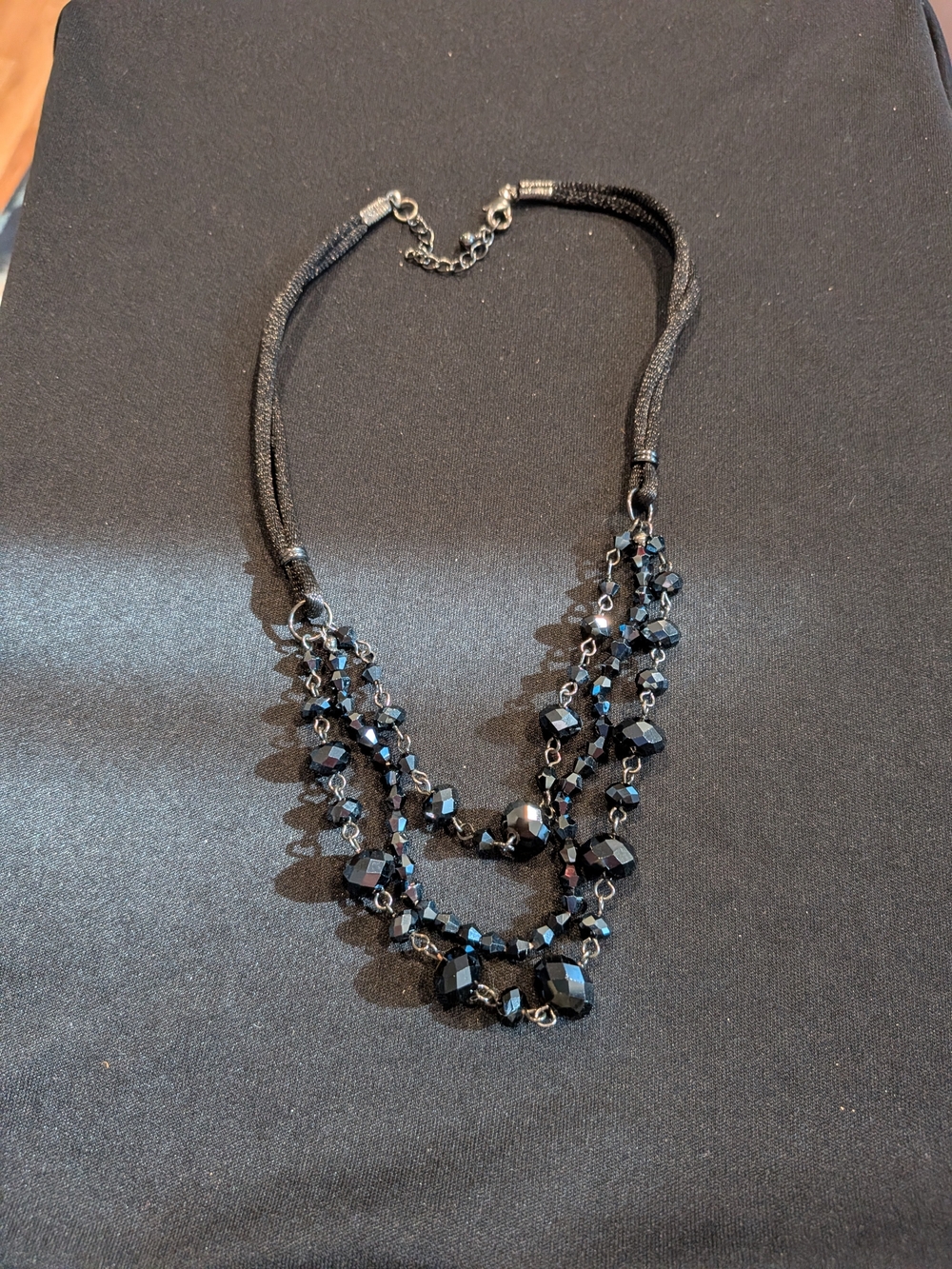Black Crystal Multi-Strand Beaded Statement Necklace 10" - Women Jewelry